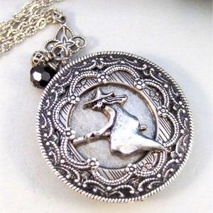 Witch locket necklace silver bintage halloween